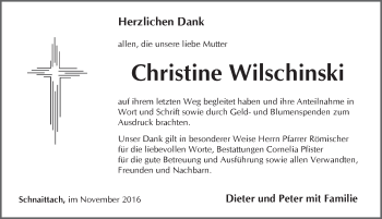 Traueranzeige von Christine Wilschinski von Pegnitz-Zeitung