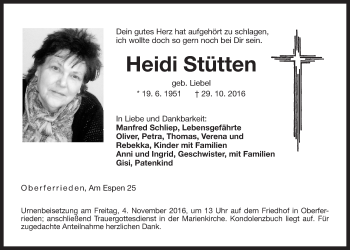 Traueranzeige von Heidi Stütten von Der Bote
