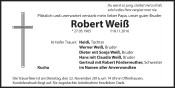 Traueranzeige von Robert Weiß von Hersbrucker Zeitung
