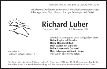 Traueranzeige von Richard Luber von Pegnitz-Zeitung