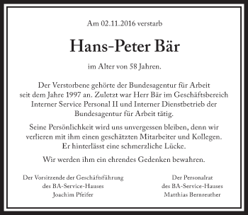 Traueranzeige von Hans-Peter Bär von Pegnitz-Zeitung