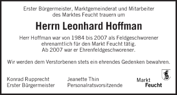 Traueranzeige von Leonhard Hoffman von Der Bote