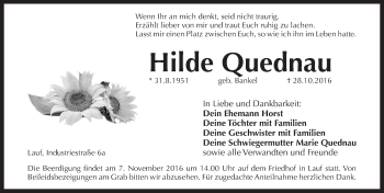 Traueranzeige von Hilde Quednau von Pegnitz-Zeitung