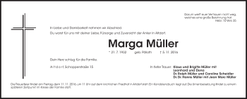 Traueranzeige von Marga Müller von Der Bote
