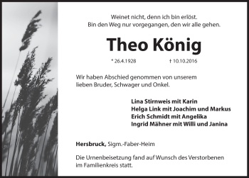 Traueranzeige von Theo König von Hersbrucker Zeitung