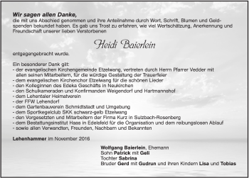 Traueranzeige von Heidi Baierlein von Hersbrucker Zeitung