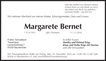 Traueranzeige von Margarete Bernet von N-Land