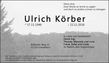 Traueranzeige von Ulrich Körber von Pegnitz-Zeitung