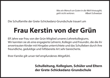 Traueranzeige von Kerstin von der Grün von N-Land