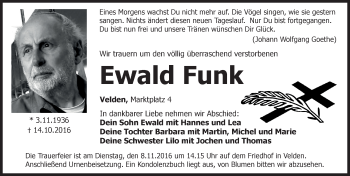 Traueranzeige von Ewald Funk von Hersbrucker Zeitung