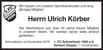 Traueranzeige von Ulrich Körber von Pegnitz-Zeitung