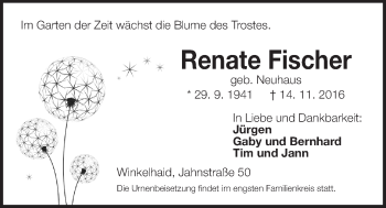 Traueranzeige von Renate Fischer von Der Bote