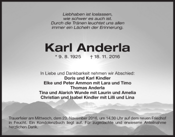 Traueranzeige von Karl Anderla von Der Bote