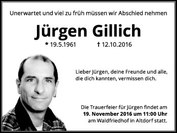 Traueranzeige von Jürgen Gillich von N-Land