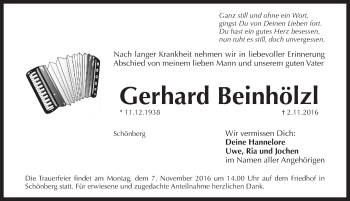 Traueranzeige von Gerhard Beinhölzl von Pegnitz-Zeitung