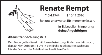 Traueranzeige von Renate Rempt von Hersbrucker Zeitung