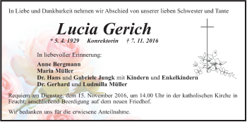 Traueranzeige von Lucia Gerich von N-Land