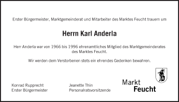 Traueranzeige von Karl Anderla von Der Bote