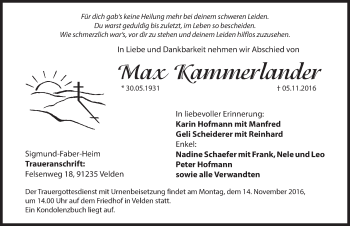 Traueranzeige von Max Kammerlander von N-Land