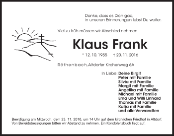 Traueranzeige von Klaus Frank von Der Bote