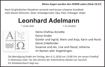 Traueranzeige von Leonhard Adelmann von Hersbrucker Zeitung