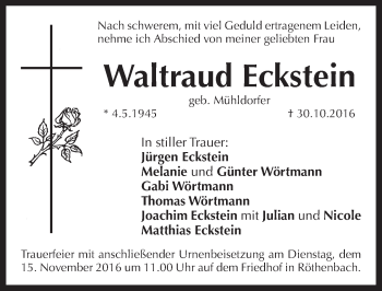 Traueranzeige von Waltraud Eckstein von N-Land