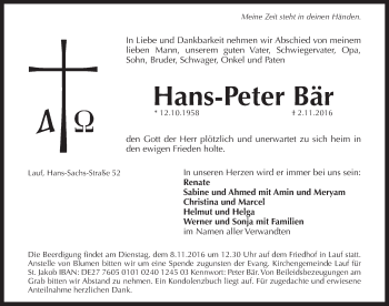 Traueranzeige von Hans-Peter Bär von Pegnitz-Zeitung