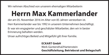 Traueranzeige von Max Kammerlander von N-Land