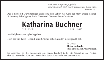 Traueranzeige von Katharina Buchner von Hersbrucker Zeitung