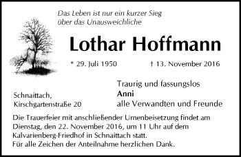 Traueranzeige von Lothar Hoffmann von Pegnitz-Zeitung