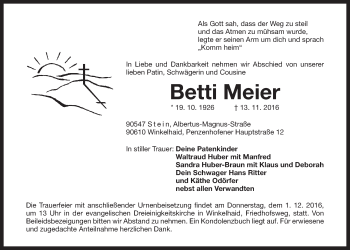 Traueranzeige von Betti Meier von Der Bote