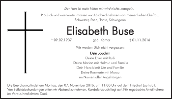 Traueranzeige von Elisabeth Buse von Pegnitz-Zeitung