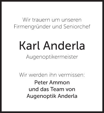 Traueranzeige von Karl Anderla von Der Bote