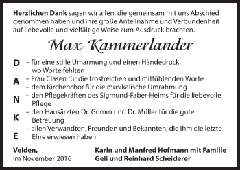Traueranzeige von Max Kammerlander von Hersbrucker Zeitung