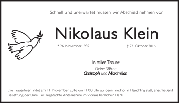 Traueranzeige von Nikolaus Klein von Pegnitz-Zeitung