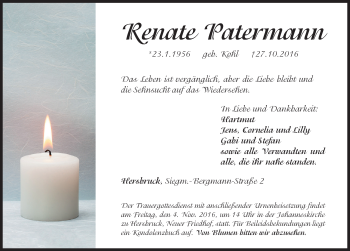 Traueranzeige von Renate Patermann von Hersbrucker Zeitung
