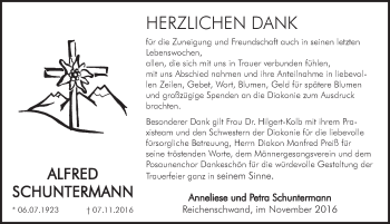 Traueranzeige von Alfred Schuntermann von Hersbrucker Zeitung