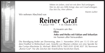 Traueranzeige von Reiner Graf von Pegnitz-Zeitung