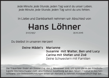Traueranzeige von Hans Löhner von Hersbrucker Zeitung