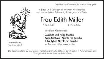 Traueranzeige von Edith Miller von Hersbrucker Zeitung