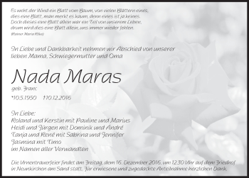 Traueranzeige von Nada Maras von Pegnitz-Zeitung