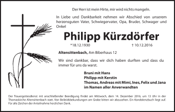 Traueranzeige von Philipp Kürzdörfer von Hersbrucker Zeitung