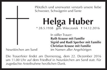 Traueranzeige von Helga Huber von Pegnitz-Zeitung