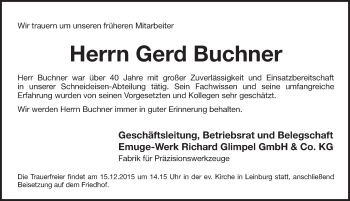 Traueranzeige von Gerd Buchner von Pegnitz-Zeitung