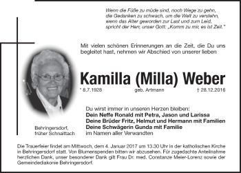 Traueranzeige von Kamilla Weber von Pegnitz-Zeitung