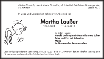 Traueranzeige von Martha Lausser von Pegnitz-Zeitung