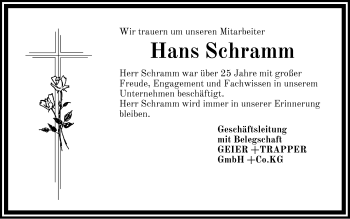 Traueranzeige von Hans Schramm von Pegnitz-Zeitung