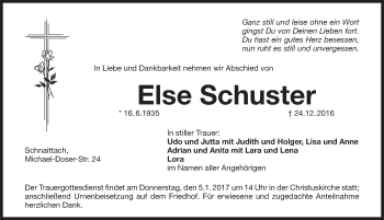 Traueranzeige von Else Schuster von Pegnitz-Zeitung