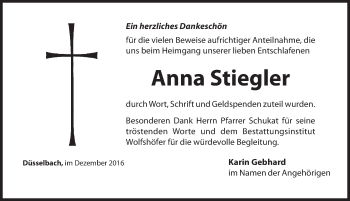 Traueranzeige von Anna Stiegler von Hersbrucker Zeitung