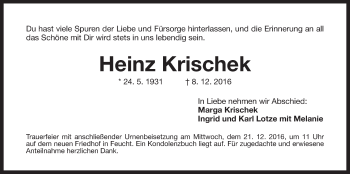 Traueranzeige von Heinz Krischek von Der Bote